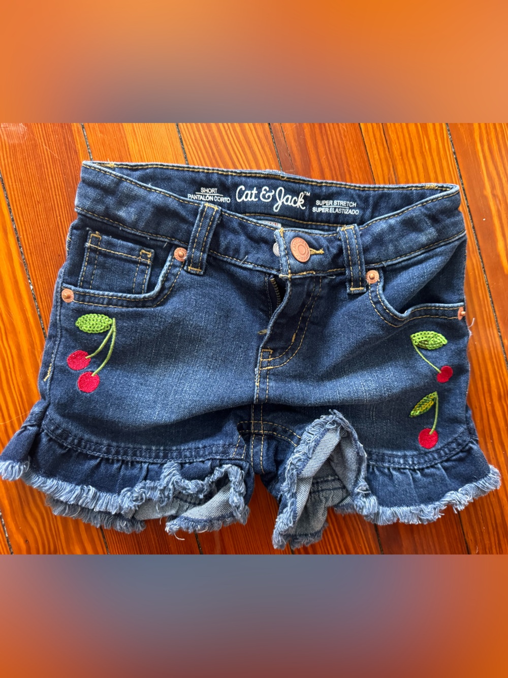 Cat & Jack Dark Blue Denim Shorts with Cherry Appliqué